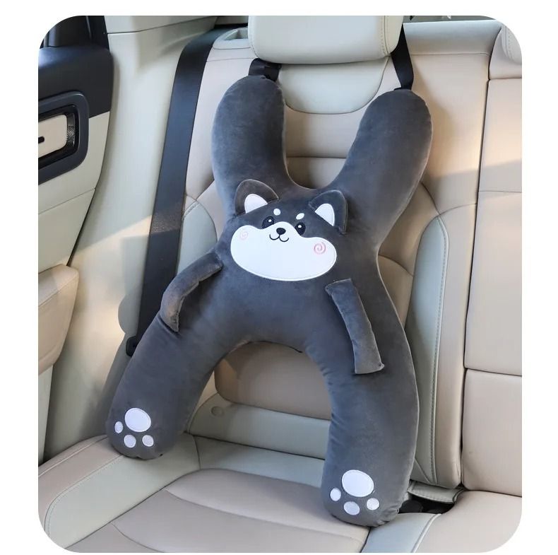 Kids Car Neck Pillow with Seat Belt Safety Strap & Anti-Leaning Head Sleep Support