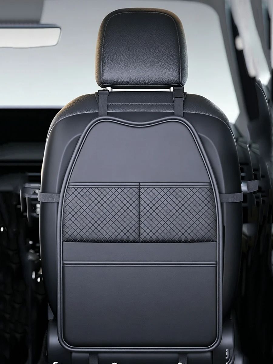 PU Leather Car Seat Back Kick Proof Pad with Pocket & Tablet Holder for Kids