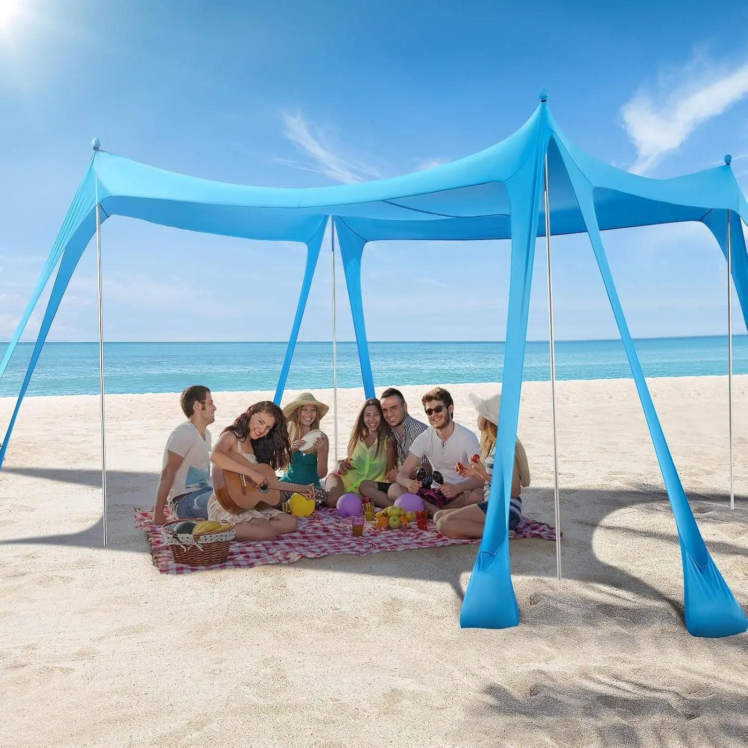 3x3m Large Beach Tent & Sun Shelter (UPF50+) - Heavy-Duty Outdoor Shade Canopy with 8 Sandbags & 4 Stability Poles