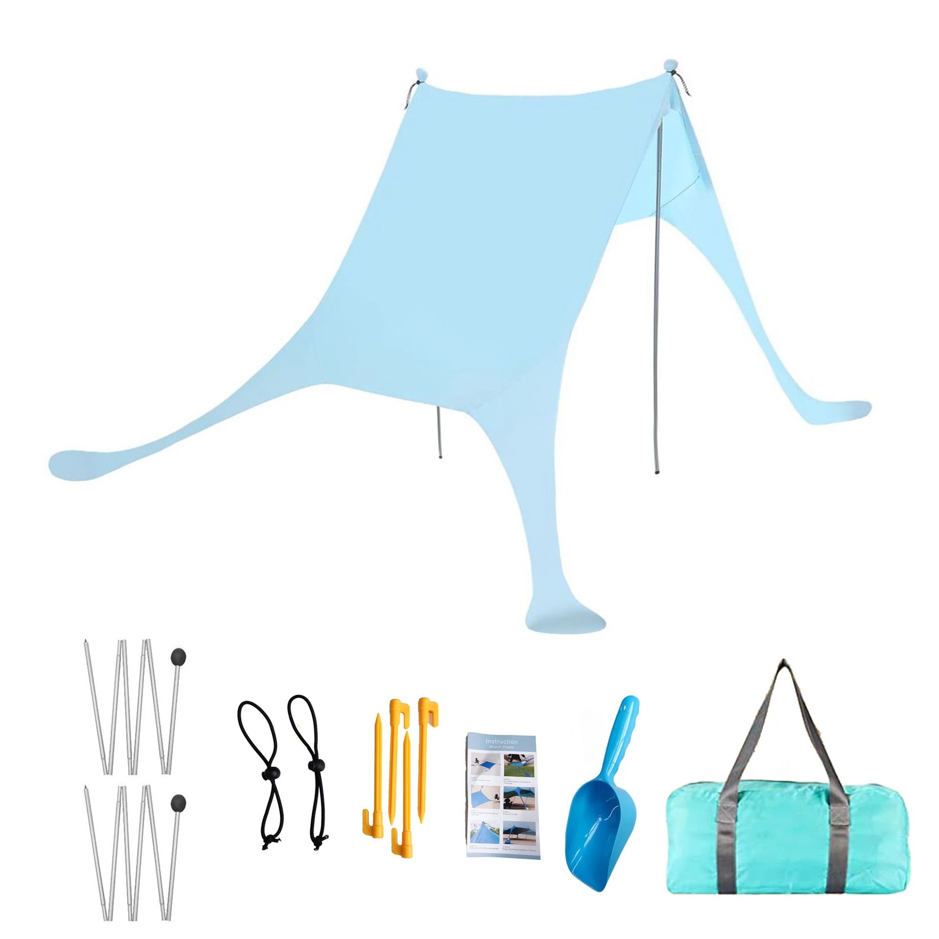 Family Ultralight Beach Awning & Sun Shade Tent (UPF50+) - Portable Canopy with Sandbag Anchors