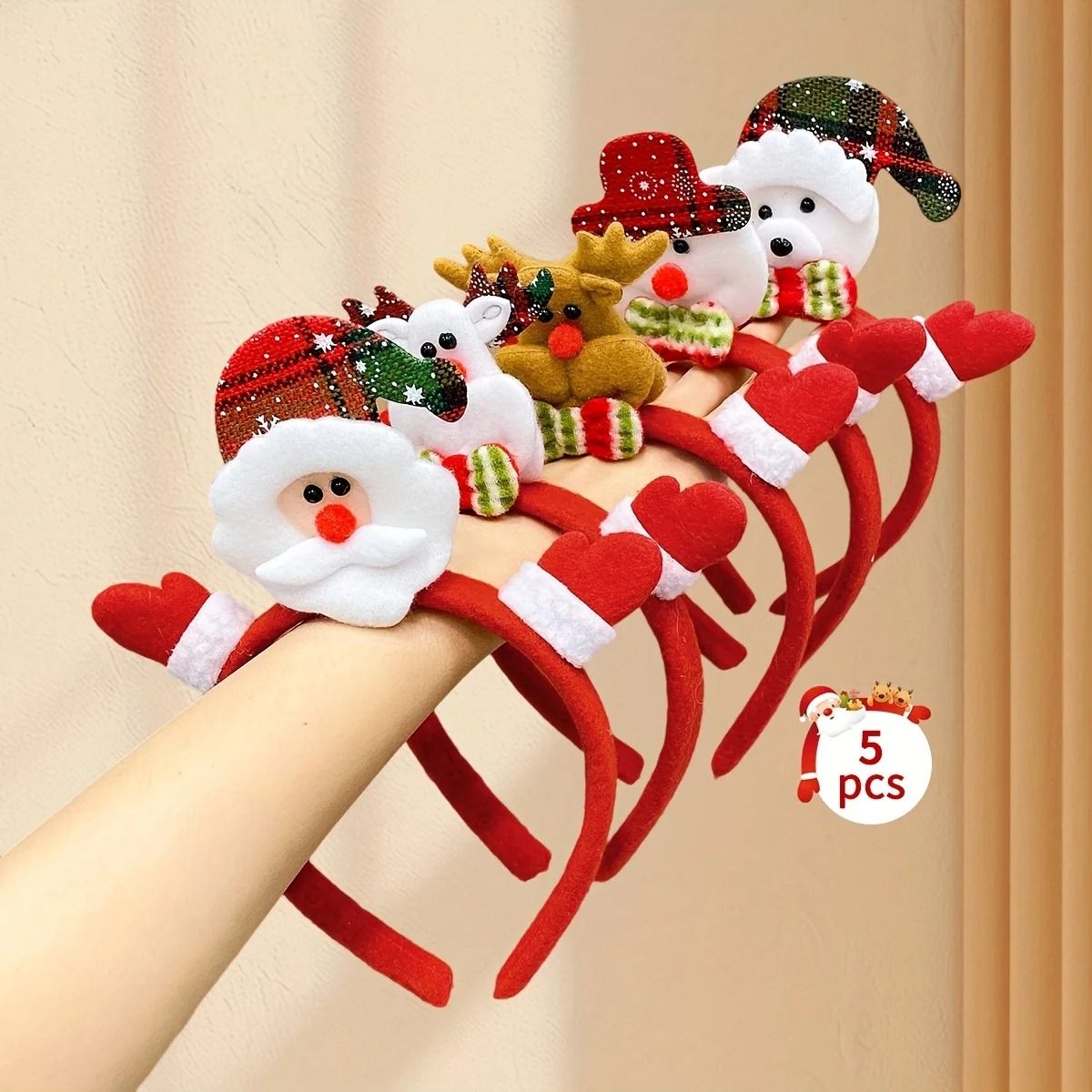 5Pcs Christmas Headbands Variety Pack - Festive Santa Claus, Snowman & Elk Hair Accessories for Holiday Parties