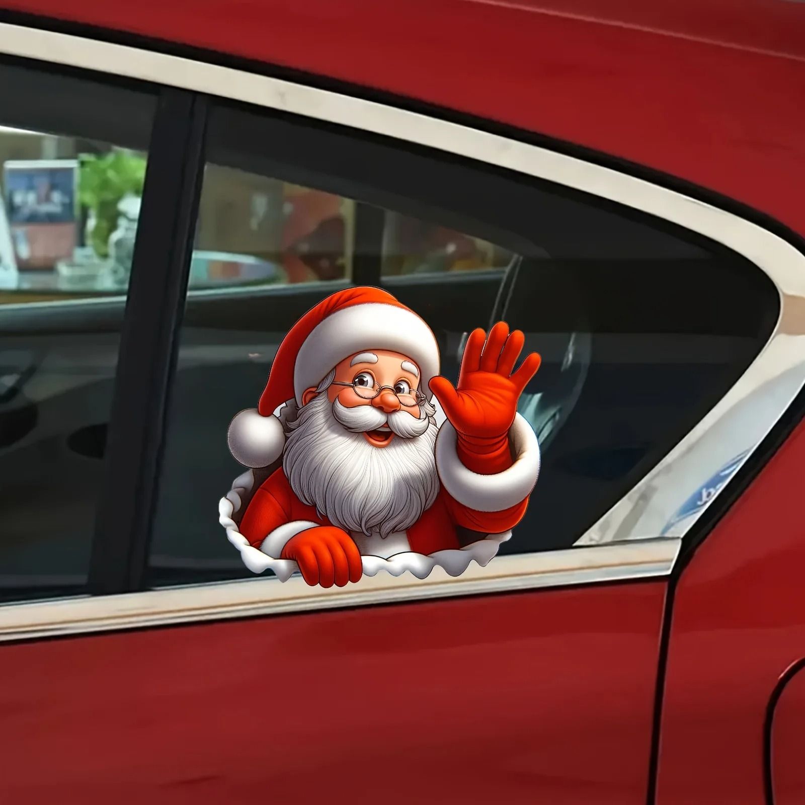 Waving Santa Claus Car & Window Sticker - Waterproof PVC Vinyl Holiday Decal