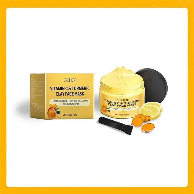 Vitamin C Turmeric Clay Mud Mask - Deep Pore Cleansing, Brightening & Hydrating Facial Mask