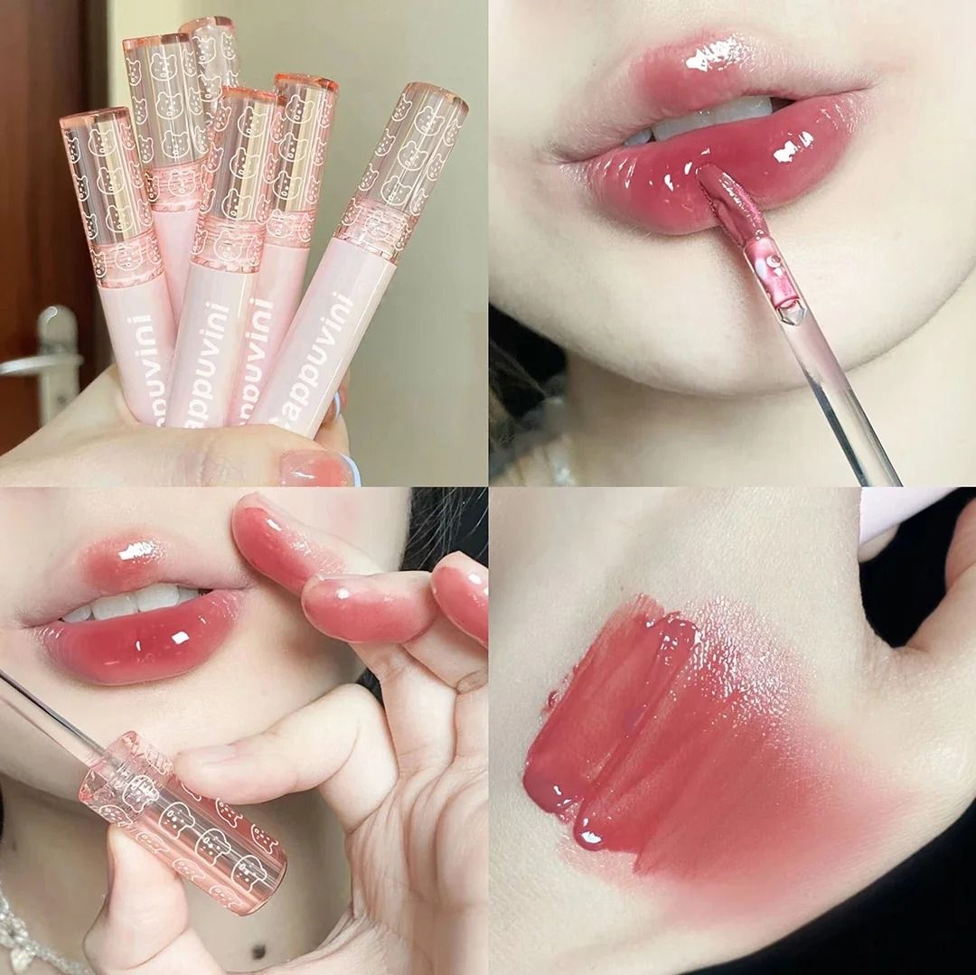 Cherry Pink Mirror Water Lip Gloss - Transparent Glass Lip Oil & Waterproof Nude Tint