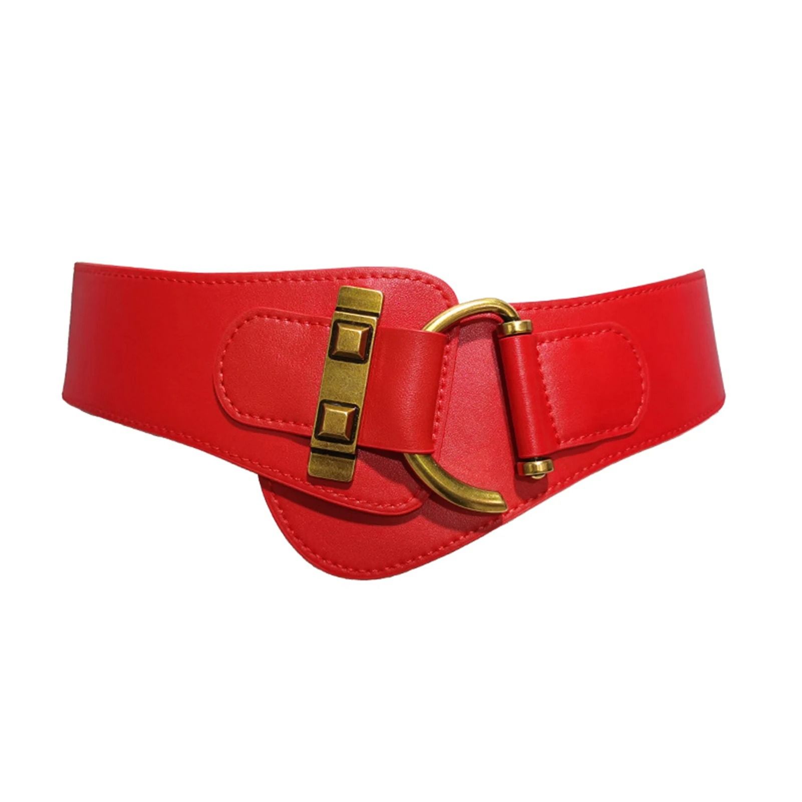 Women's Pure-Color Leather Waist Belt with Gold Buckle - Soft Adjustable Accent Belt for Dresses & Coats