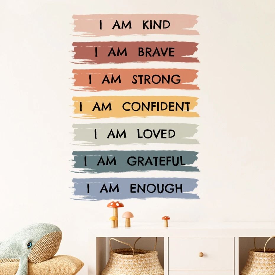 "I am Kind, I am Brave, I am Loved" Inspirational Wall Decal - Positive Affirmations Vinyl Wall Sticker for Kids & Adult