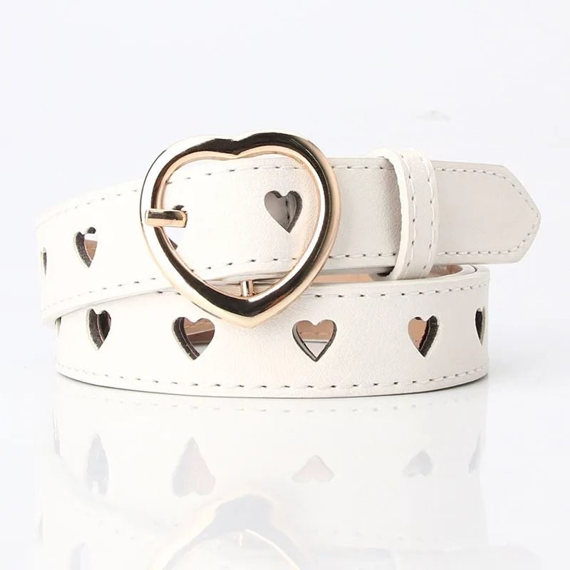 Women's Hollow Heart Pin Buckle Belt - Versatile Spring & Summer Faux Leather Waistband for Jeans & Dresses (100cm)