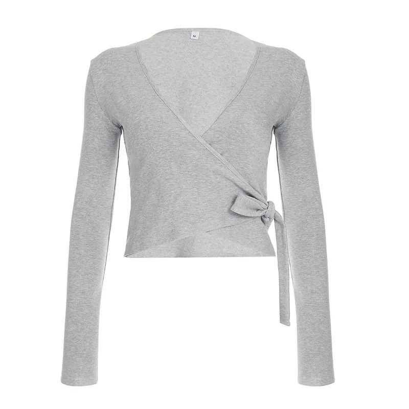 Women's 2-Piece Flare Sleeve Crop Cardigan & Loose Pants Lounge Set - Autumn Lace-Up Solid Color Outfit