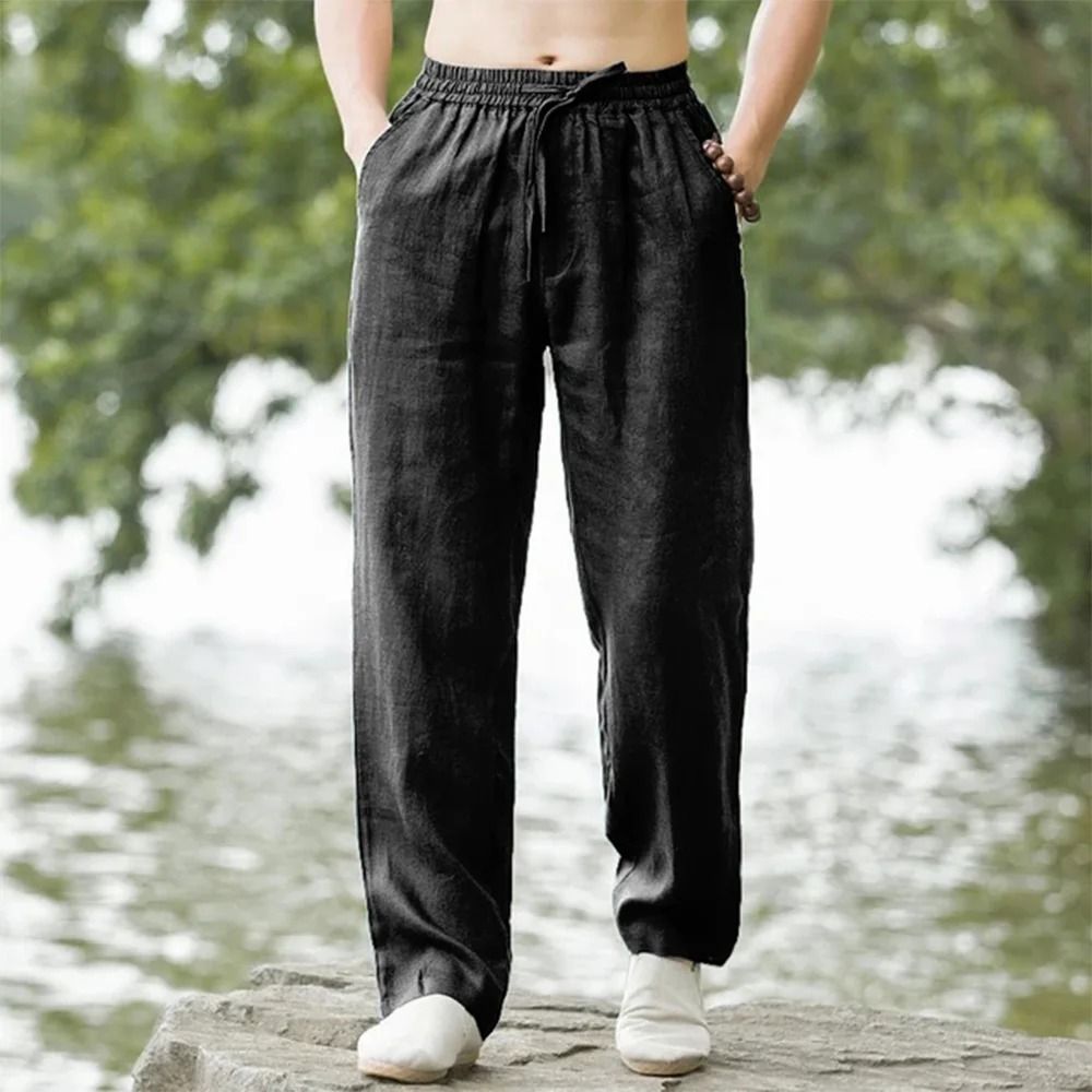 Men's Cotton Linen Beach Pants - Loose Casual Hawaiian Vacation Joggers & Summer Sweatpants