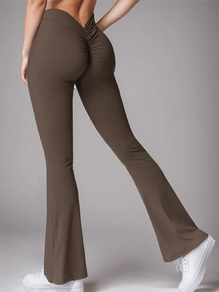 Women's V-Back High Waist Flare Leggings - Push-Up Butt Lifting Micro Horn Sports Pants for Gym & Casual Wear