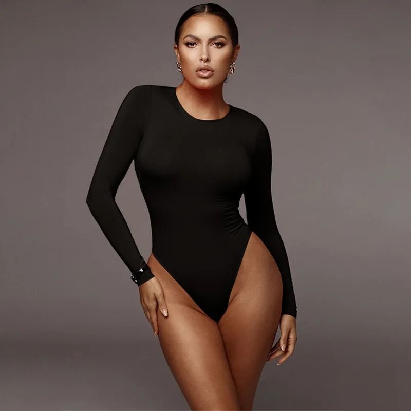 Women's Long-Sleeve Crewneck Bodysuit - Solid Casual Autumn & Winter Body Top