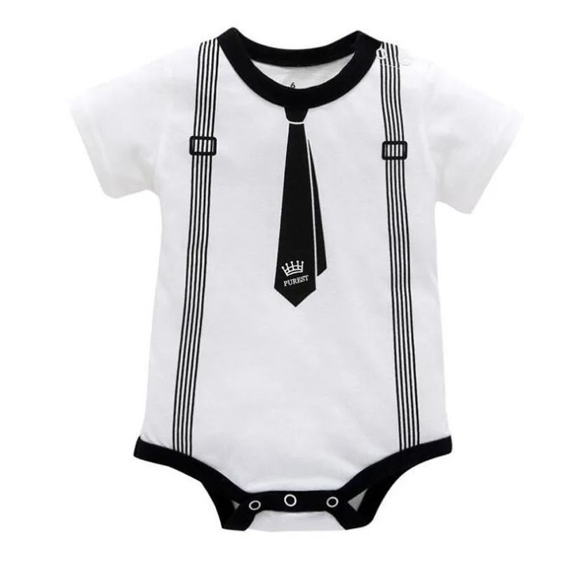 Newborn Baby Boy Gentleman Romper - 100% Cotton Short-Sleeve Tie & Suspenders Print Onesie Jumpsuit (0–12M)