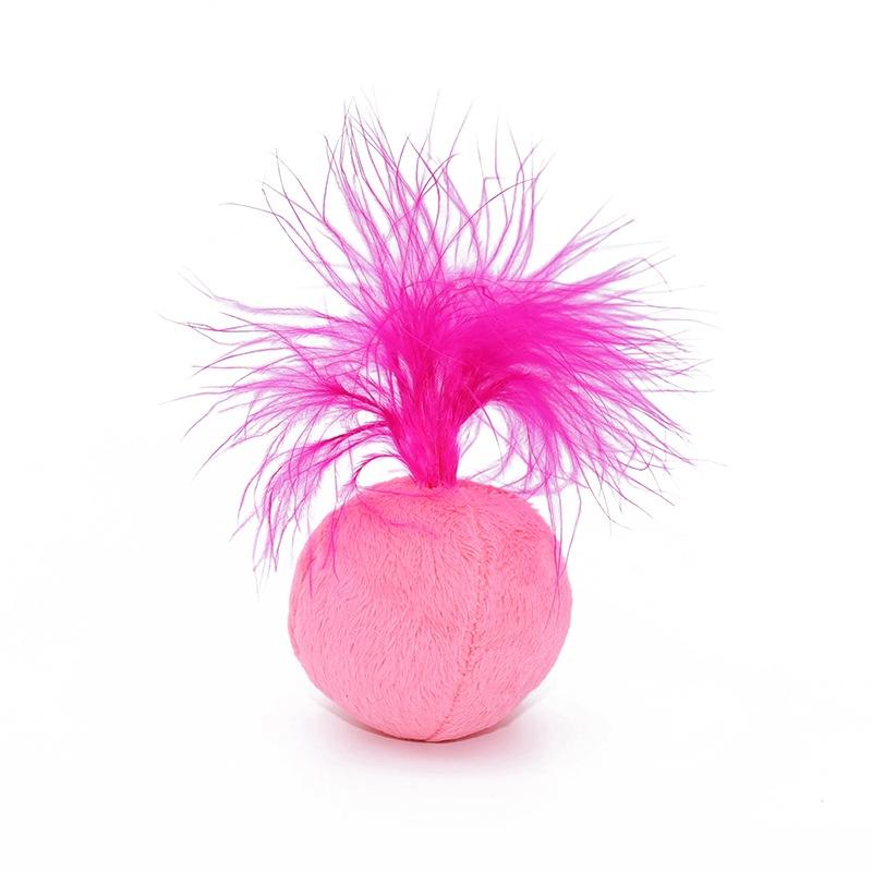 Interactive Feather Cat Toy Bell Plush Teaser for Kittens Pink