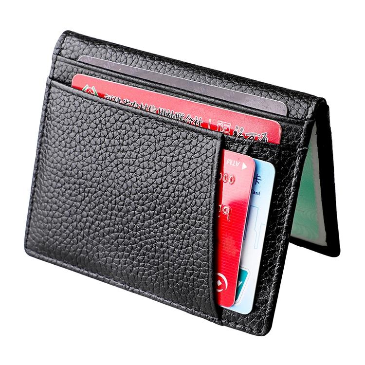 Slim Leather Card Holder Wallet with ID Certificate Slots and Litchi Texture