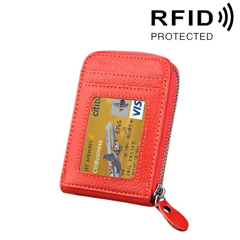 Genuine Cowhide Leather RFID Blocking Slim Zipper Card Holder Wallet Slots