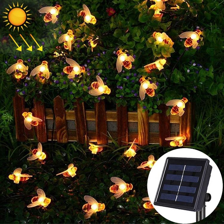 Solar Bee String Lights Outdoor Solar Powered Garden Fairy Lights Warm White LED Decorative Lamp