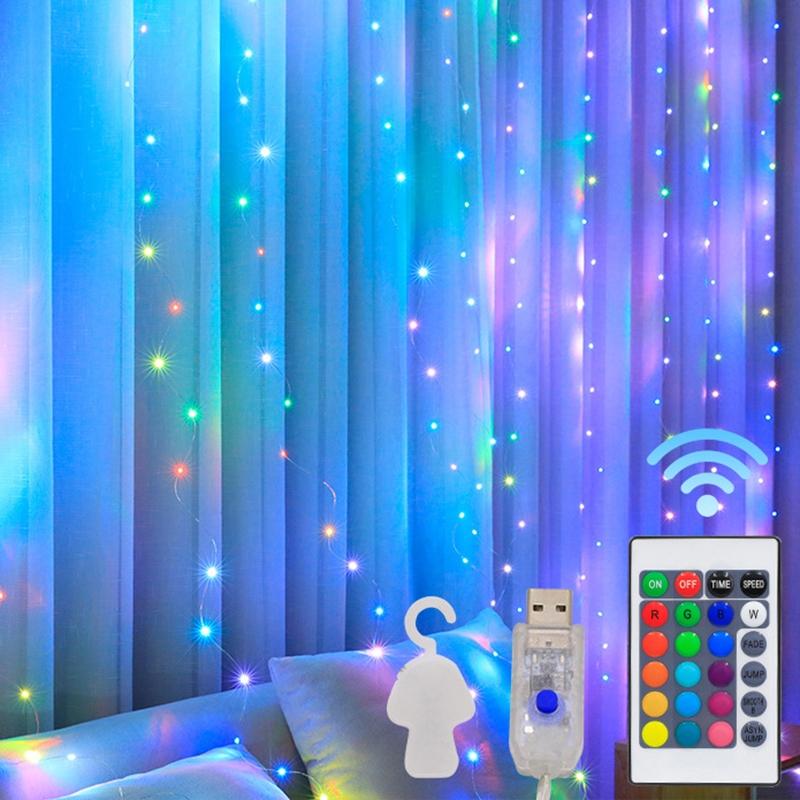RGB Curtain String Lights with Remote LED Color Changing Fairy Lights