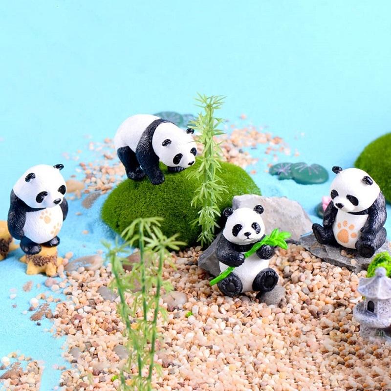 Cozy Panda Miniature Figurine Set for Fairy Gardens, Desk Decor & DIY Crafts