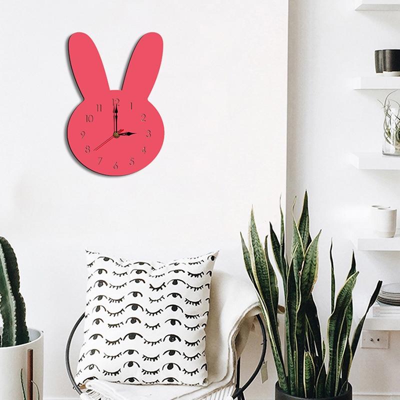 Cute Rabbit Wall Clock Silent Acrylic Kids Room Nursery Decor