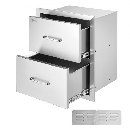 Flush Mount Double BBQ Island Drawers, Outdoor Kitchen Drawers, Stainless Steel Storage for Grill Station & Outdoor