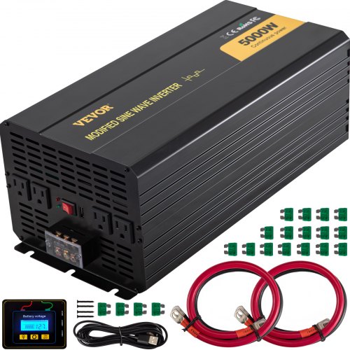 5000W Modified Sine Wave Inverter, DC 12V to AC 120V Power Converter with LCD Remote Controller, LED Indicator