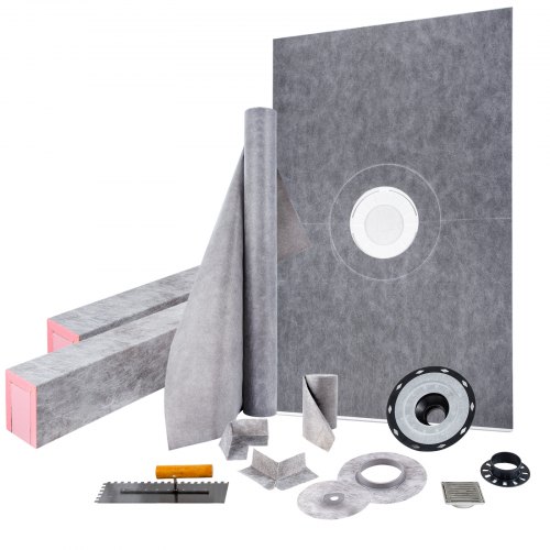 Watertight Shower Curb Kit with ABS Central Bonding Flange, Stainless Steel Grate, Cuttable Shower Curbs, Pan Slope