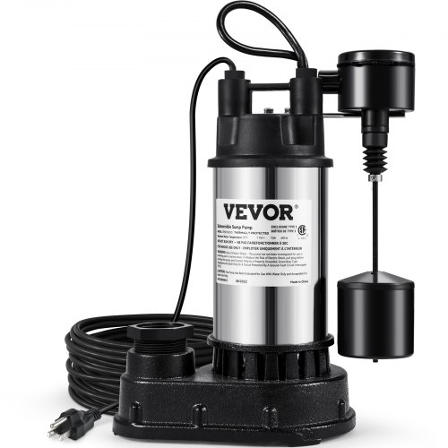 1.5 HP 6000 GPH Submersible Water Pump with Vertical Float Switch, Heavy-Duty Basement Sump Pump for Flooding Areas