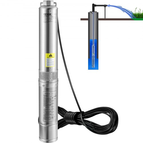 Deep Well Submersible Pump, Stainless Steel Water Pump for Industrial, Irrigation & Home, Waterproof
