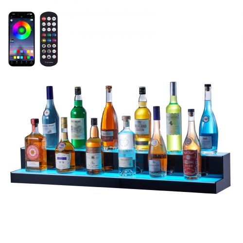 Commercial Illuminated Home Bar Shelf, LED Lighted Liquor Bottle Display, Acrylic Drink Shelves with App and RF Control