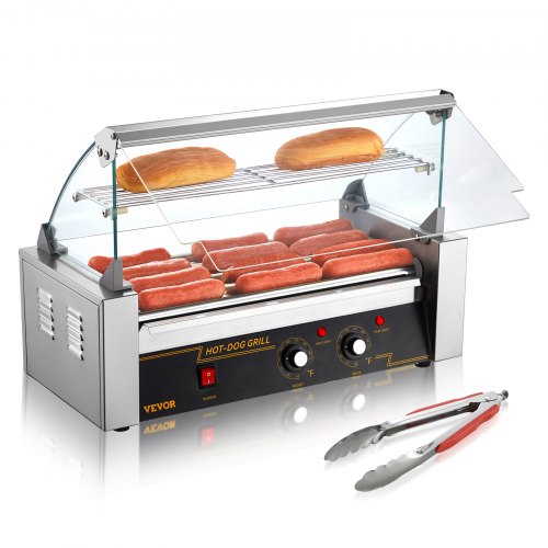 Commercial Hot Dog Roller Grill Rollers High Capacity with Bun Warmer & Dual Temp Control