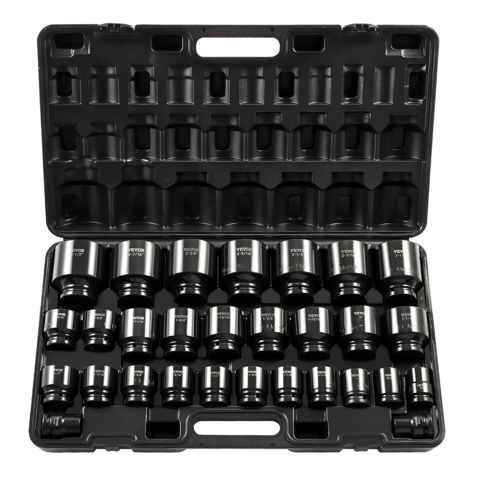 Impact Socket Set, Point Sockets, CR-MO Alloy Steel, SAE, Durable Storage Case