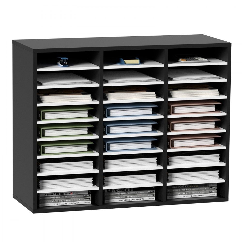 27 Compartment Wood Literature Organizer Adjustable File Sorter Storage Cabinet