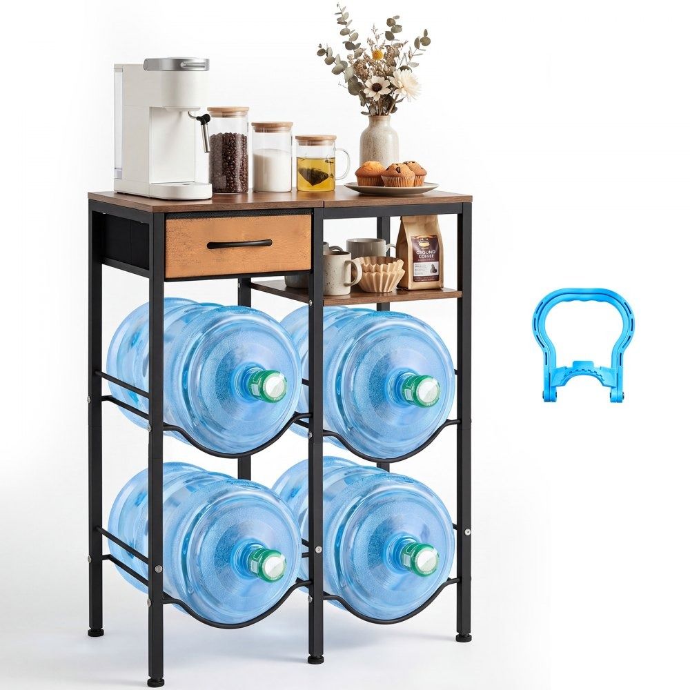 Water Jug Holder 4 Tier 5 Gallon Water Bottle Holder with Storage Shelf and Drawer