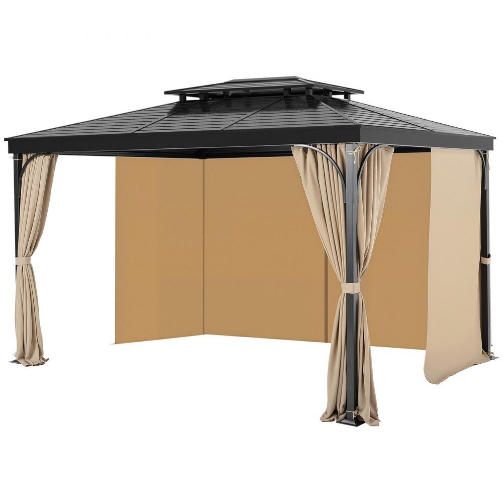 Waterproof Gazebo Privacy Curtains 12 x 10 ft Outdoor Replacement Sidewalls with Zippers Khaki