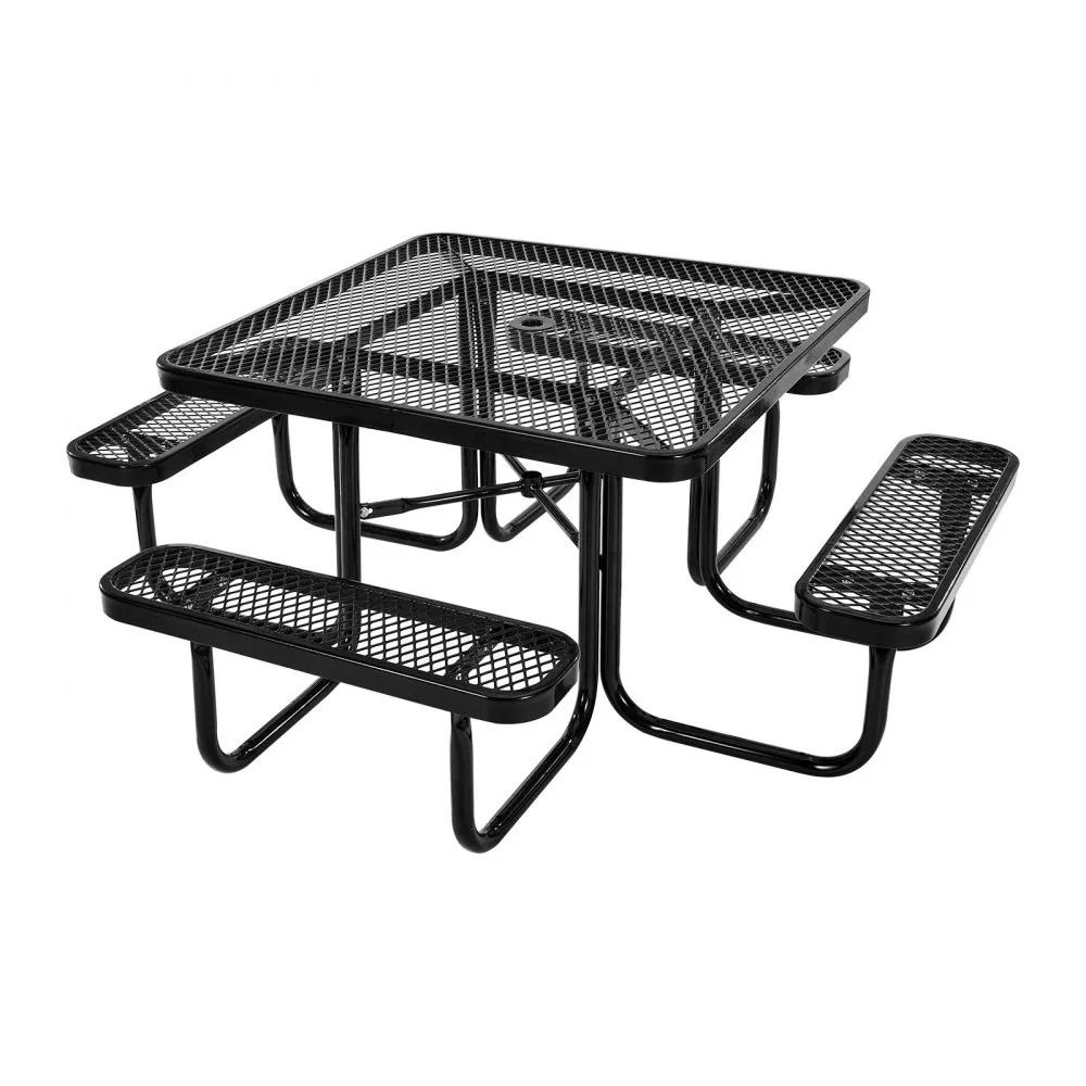 Outdoor Steel Picnic Table Set with Benches Weather Resistant Patio Dining Furniture