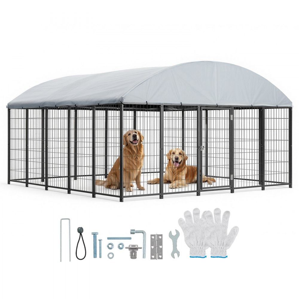 Large Outdoor Dog Kennel with Waterproof Roof Secure Lock and Heavy Duty Steel Run