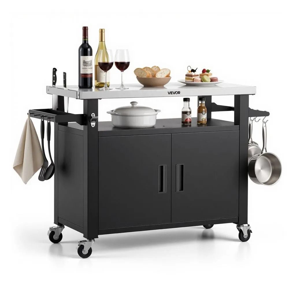 Outdoor Grill Cart with Storage Cabinet Stainless Steel BBQ Prep Station