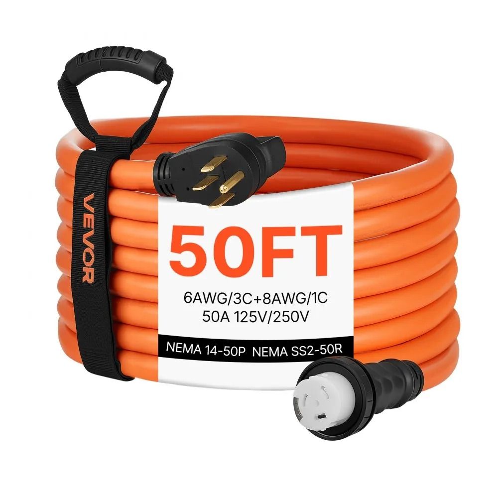 50 Amp Generator Cord 50 FT Heavy Duty RV Power Cord with NEMA 14-50P to SS2-50R Twist Lock