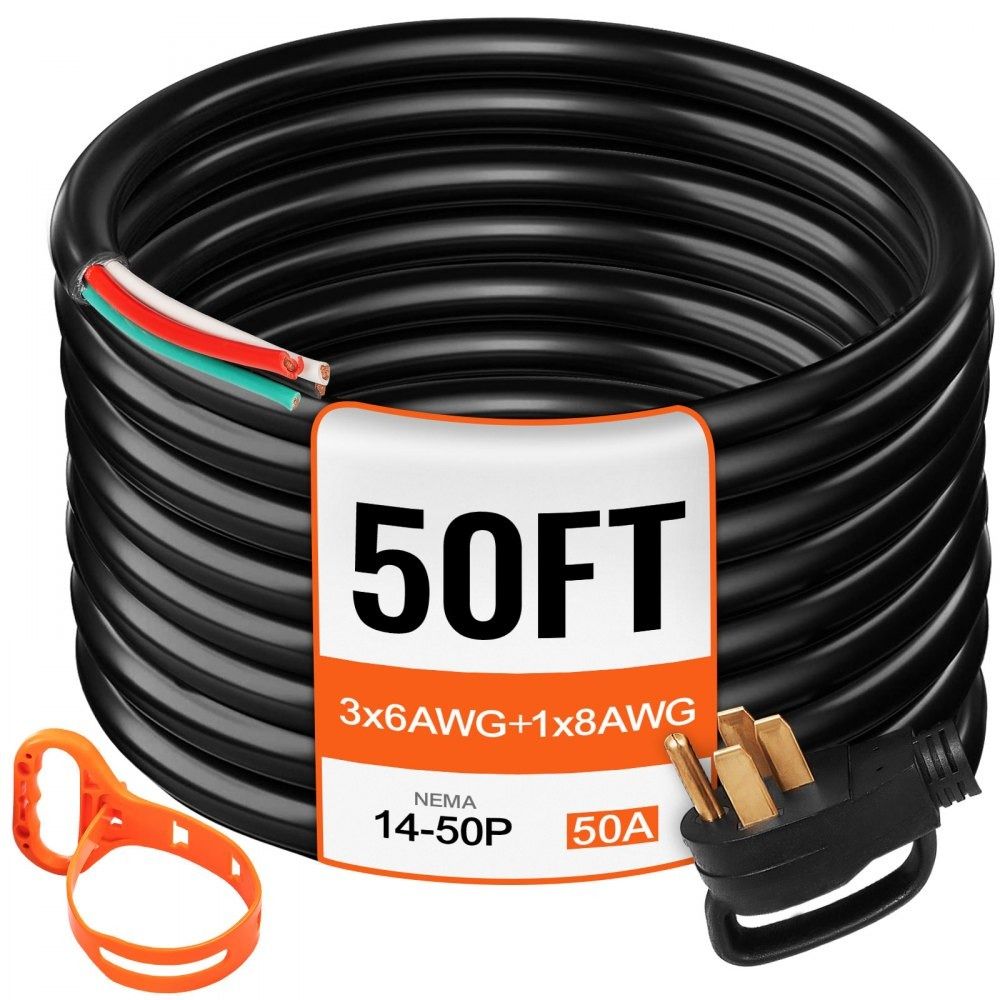 50 Amp Generator Cord 50 FT Heavy Duty NEMA 14-50P to Bare Wire Power Cable