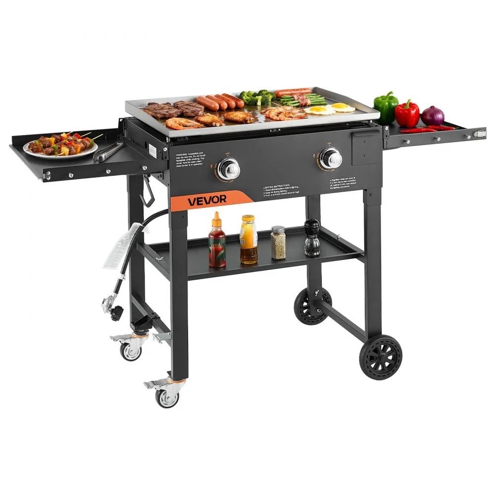28 Inch 2 Burner Propane Flat Top Griddle with 30000 BTU Dual Zone Cooking