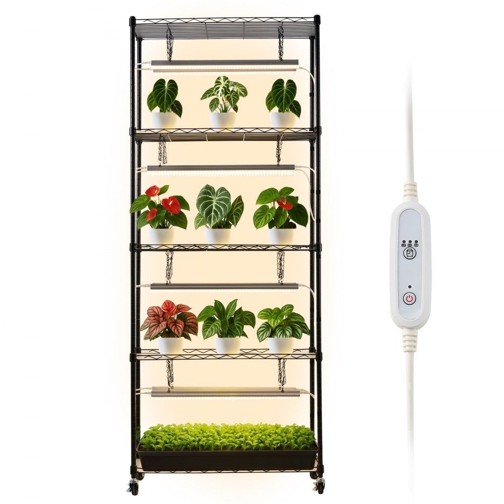 5 Tier Indoor Plant Stand with Grow Lights Timer and Rolling Shelves