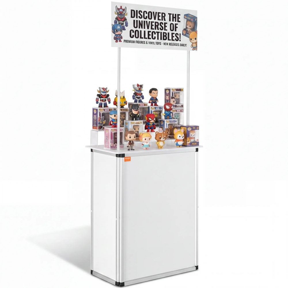 Portable Trade Show Counter Table with Storage Shelf Pop Up Exhibition Display Podium