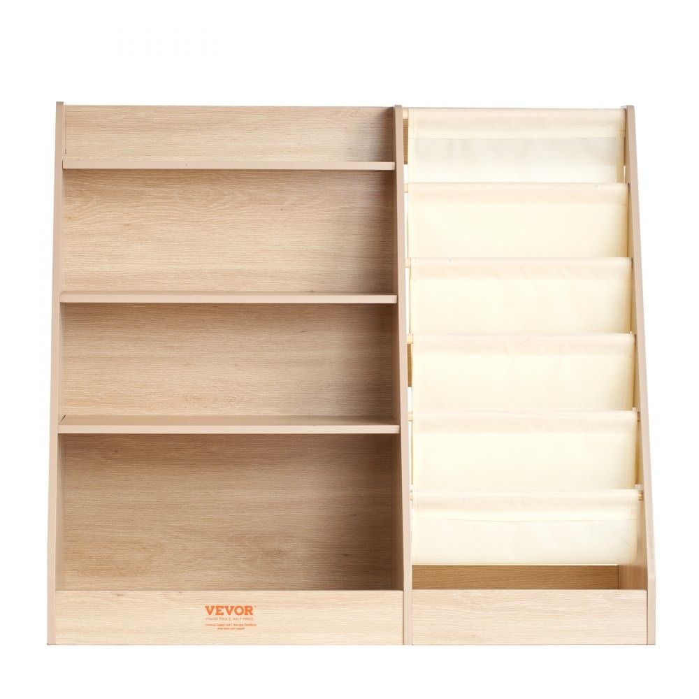 Kids Wooden Bookshelf with Sling Bookcase and Toy Storage Organizer