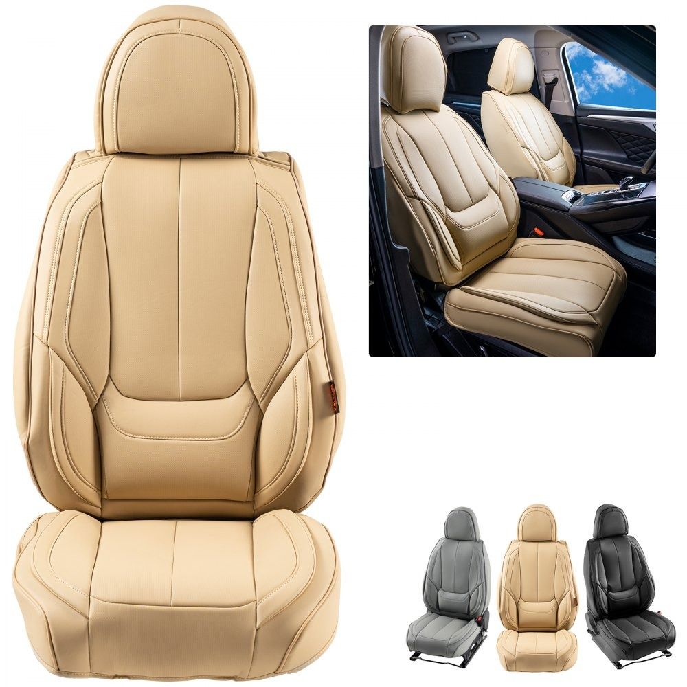 Universal Faux Leather Front Car Seat Covers with Full Enclosed Airbag Compatible Design