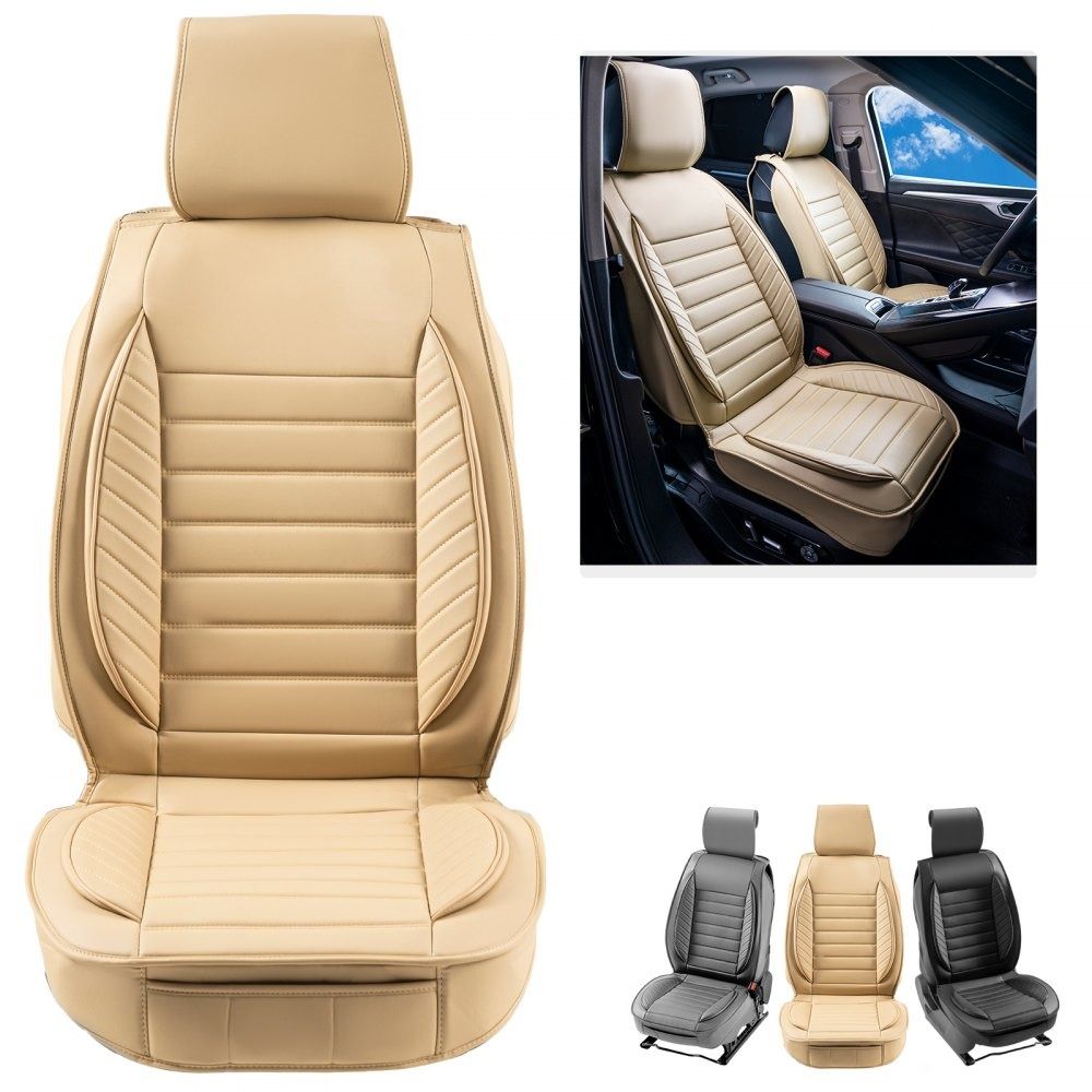 Universal Faux Leather Front Car Seat Covers with Airbag Compatible Semi Enclosed Design