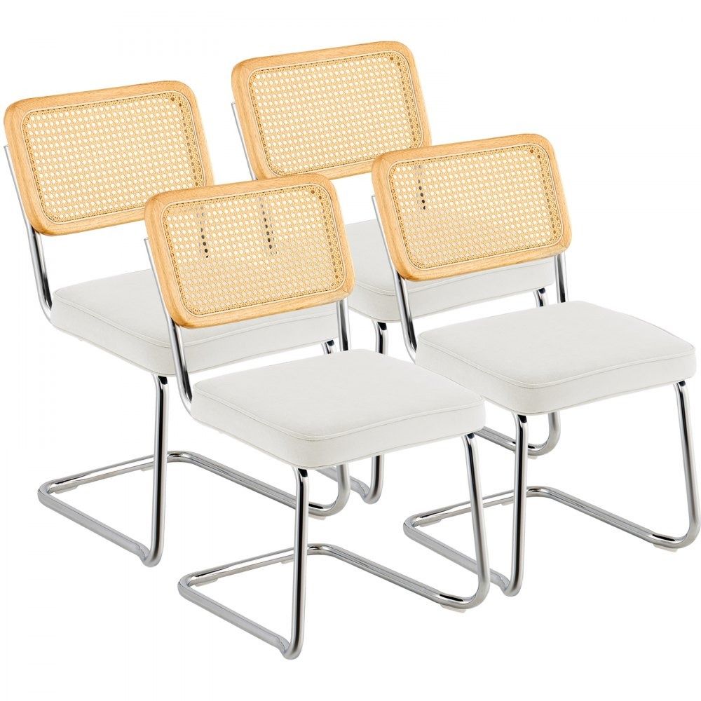 Rattan Dining Chairs Set of 4 Mid Century Modern Velvet Accent Chairs with Woven Back