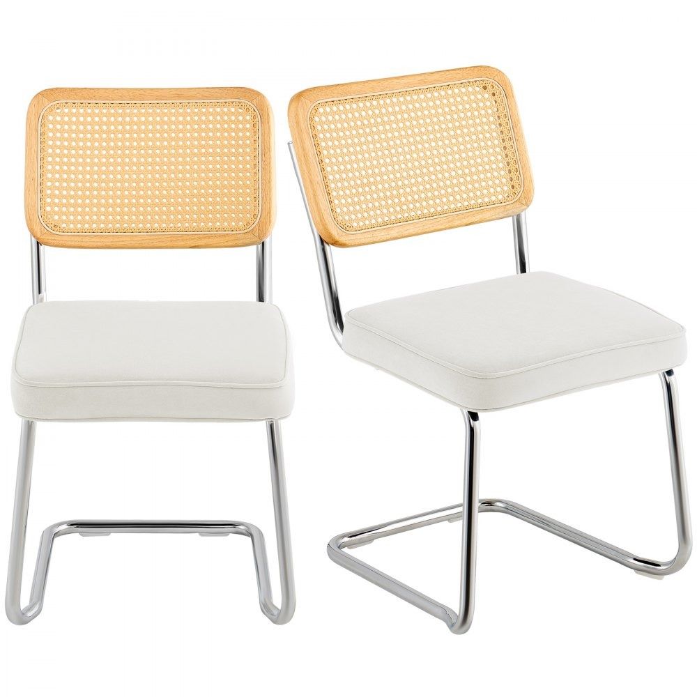 Rattan Dining Chairs Set of 2 Mid Century Velvet Accent Chairs with Woven Back
