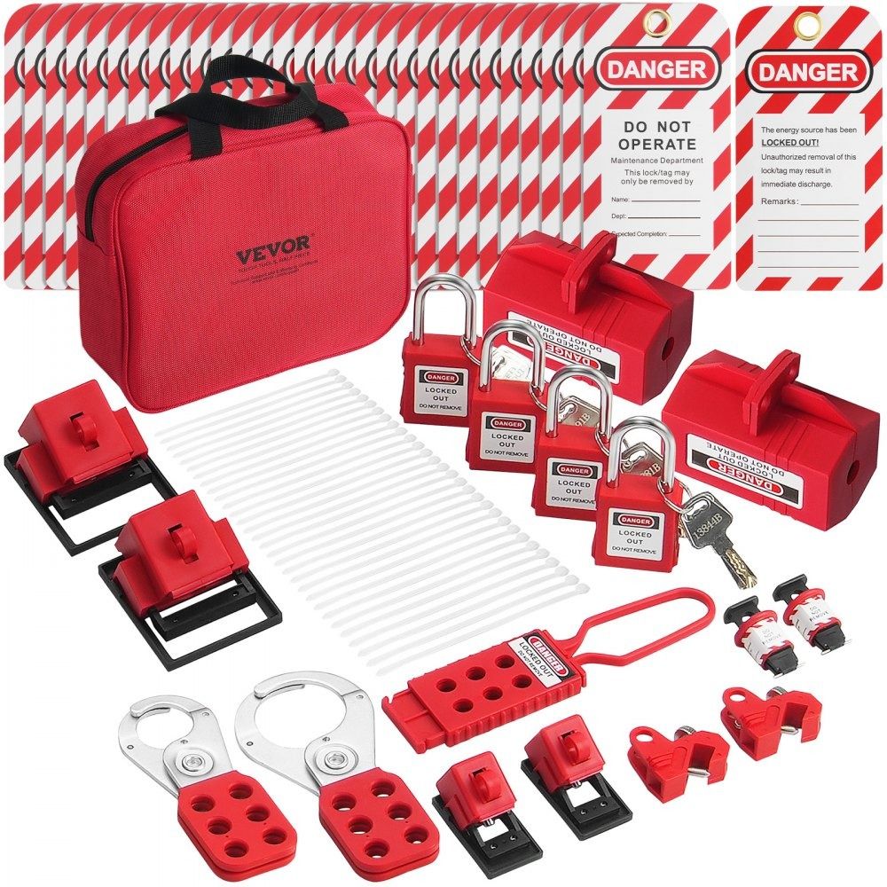 Electrical Lockout Tagout Kit for Industrial Safety with Padlocks Breaker Lockouts and Carry Bag