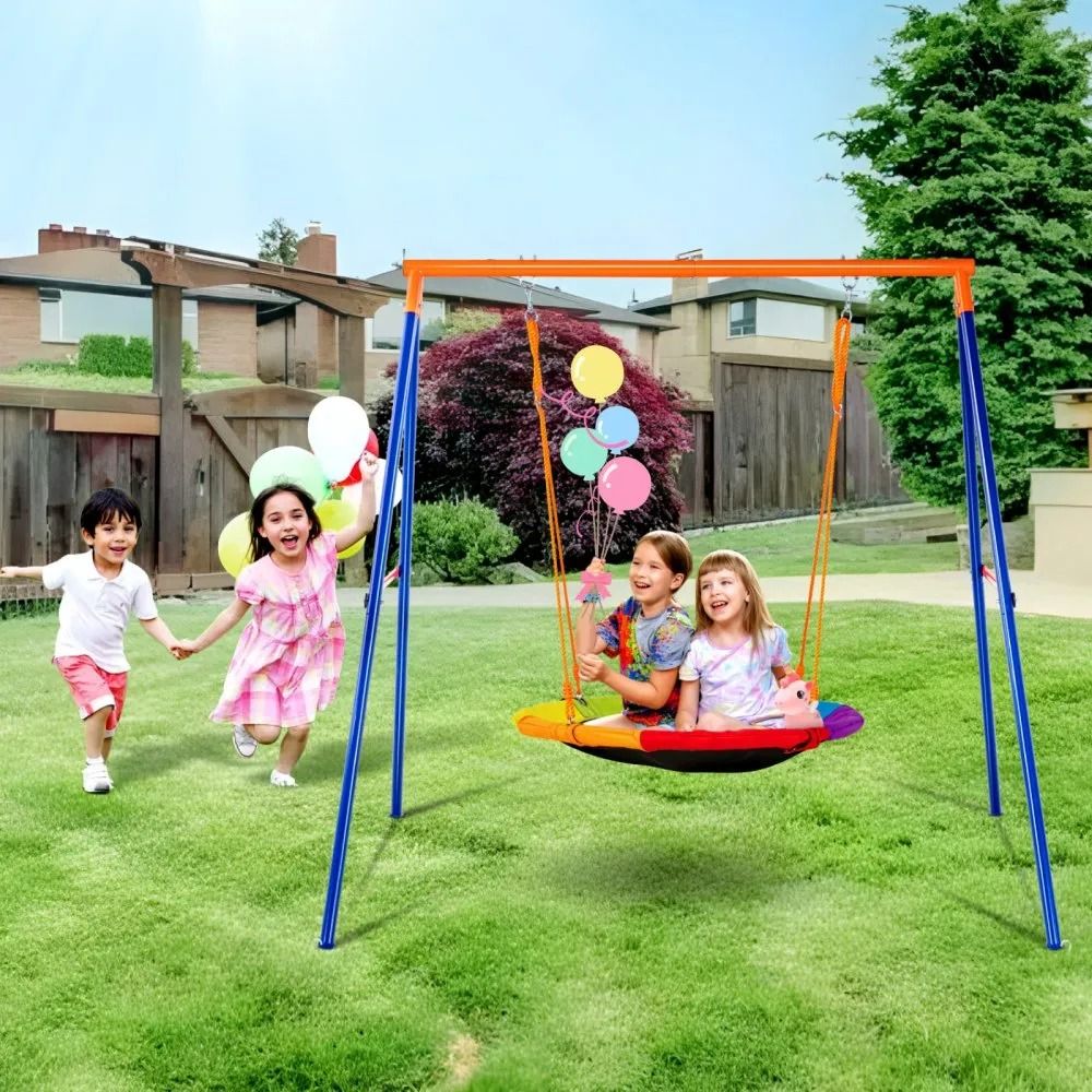 Heavy Duty Backyard Swing Set with 40 Inch Saucer Seat and Adjustable Rope