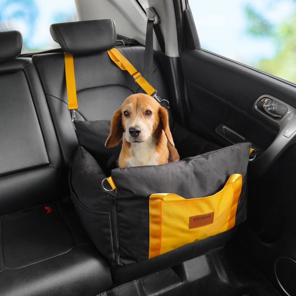 Dog Car Seat Waterproof Booster Bed with Safety Leash and Storage Pocket for Small Dogs up to 25 lbs